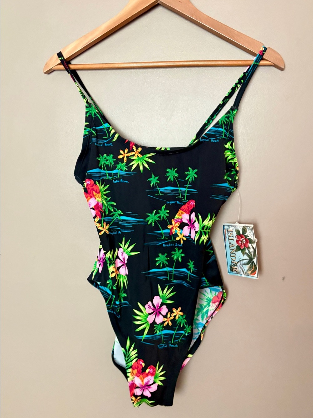 ISLANDER vintage 90s swimsuit one piece dead-stock tropical parrots NWT sz 12